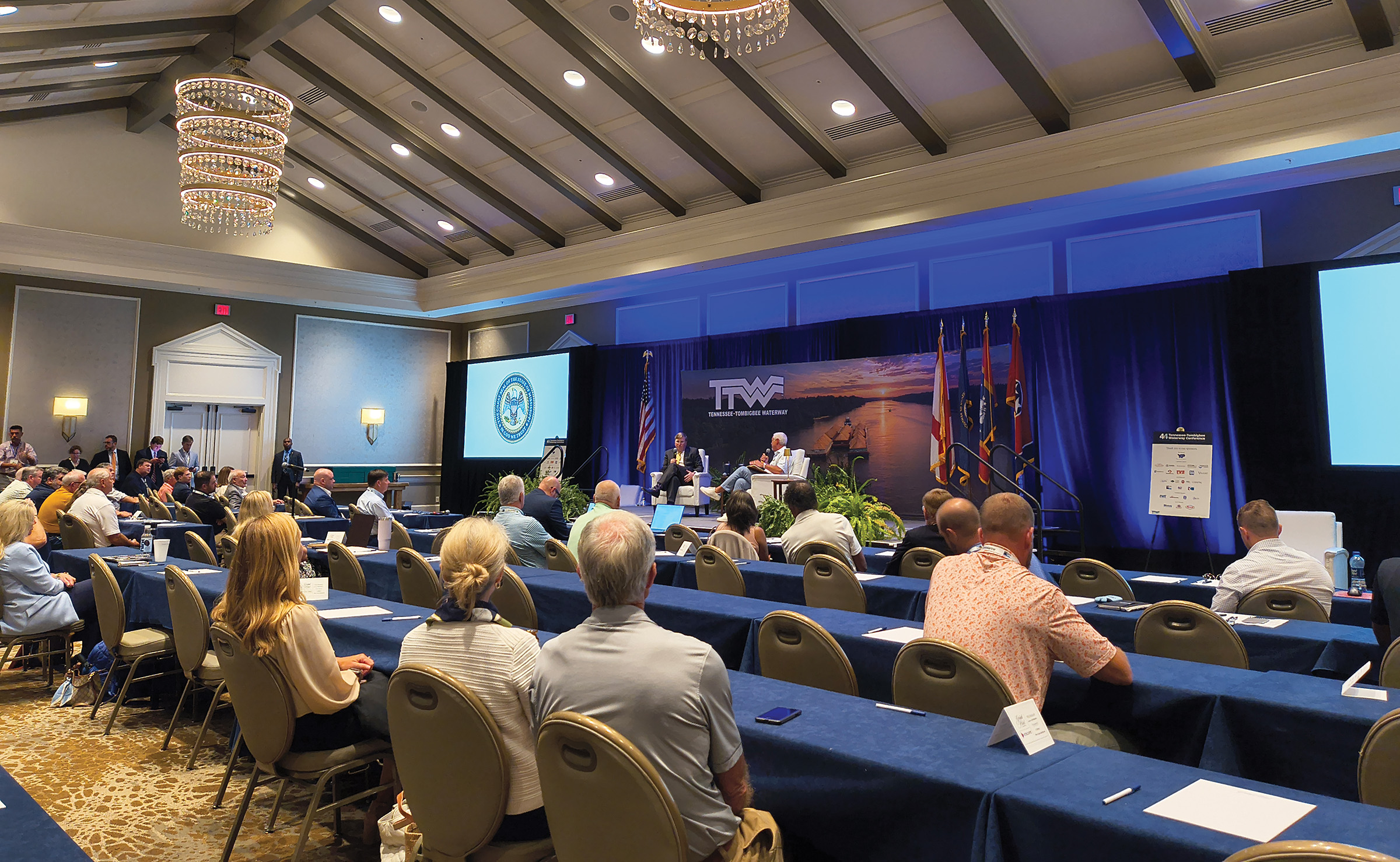Mississippi Gov. Tate Reeves discusses the role of transportation infrastructure in attracting industrial investment and connecting manufacturers to markets during the 44th annual Tennessee-Tombigbee Waterway Conference in Point Clear, Ala. (Photos by Zac Metcalf)