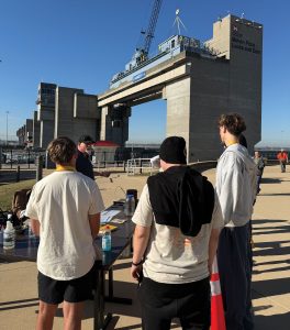 Brandon Hansen, surveyor at the American Bureau of Shipping (ABS), demonstrates fire and chemical safety scenarios. 